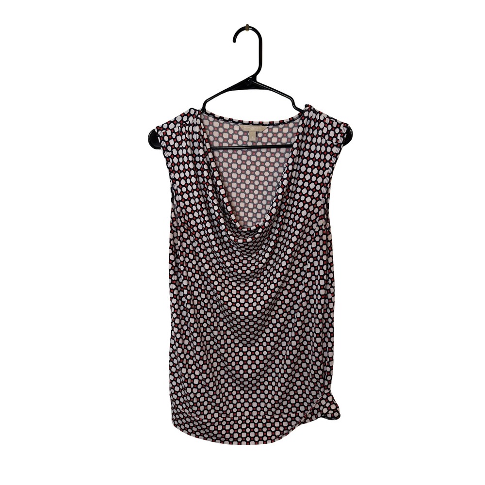 Banana Republic Cowl Neck Sleeveless Geometric Print Top Red Black White Large